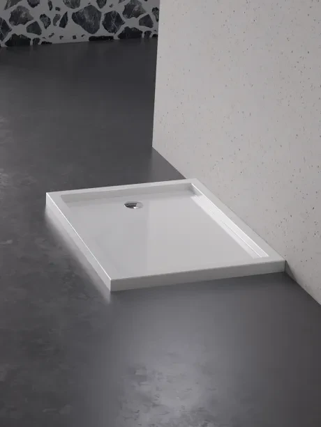 Brodzik akrylowy New Cantare, prostokątny, w kolorze białym. Wysokość 4,5cm