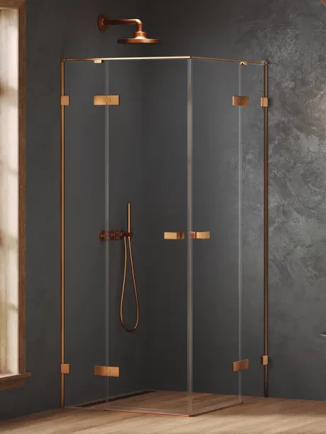 Kabina prysznicowa OXIA COPPER BRUSHED drzwi podwójne wahadłowe, zawias na małej ściance