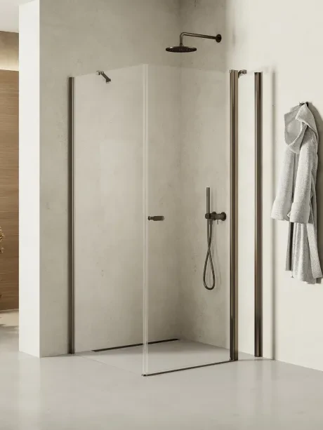 Kabina prysznicowa New Soleo Gunmetal Brushed, pojedyncze drzwi, z dodatkową ścianką