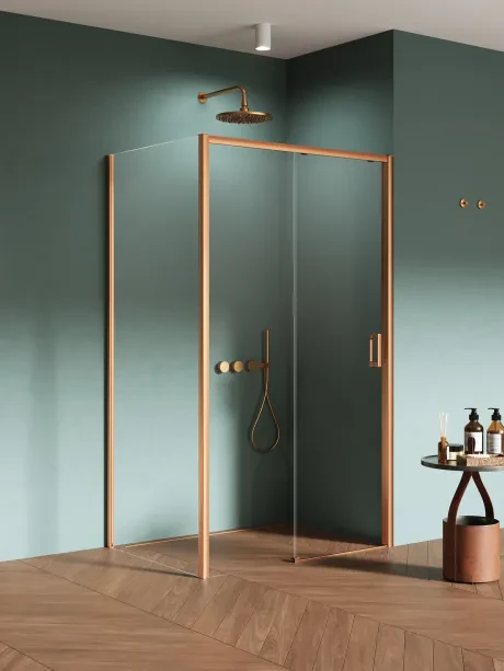 Kabina prysznicowa Prime Copper Brushed, drzwi przesuwne od ściany
