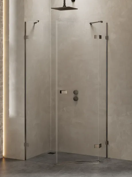 Kabina prysznicowa Avexa Gunmetal Brushed, asymetryczna, pięciokątna