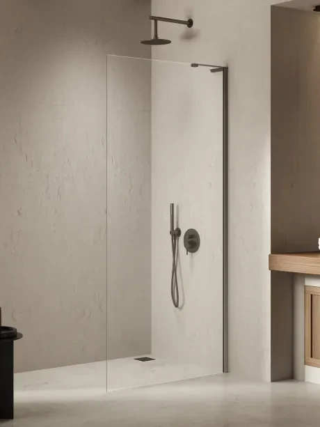 Kabina prysznicowa Nesta Gunmetal Brushed, walk in, wspornik kątowy