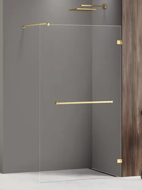 Kabina prysznicowa walk in Avexa Gold Shine, jednoelementowa, z wieszakiem relingowym. Grubość szkła 6mm.