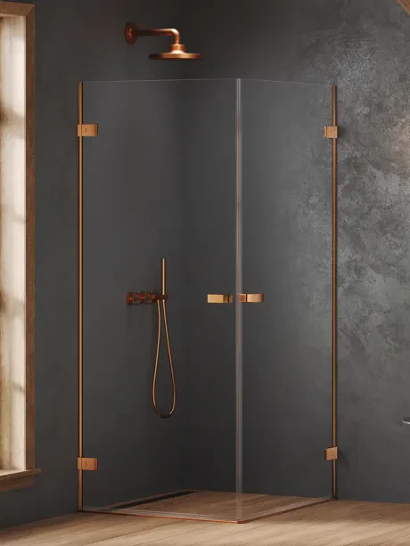 Kabina prysznicowa OXIA COPPER BRUSHED drzwi podwójne wahadłowe, zawias przy ścianie