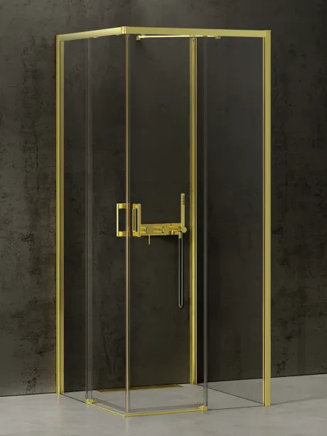 Kabina prysznicowa Prime Light Gold, przyścienna, drzwi podwójne, przesuwne, wejście narożne