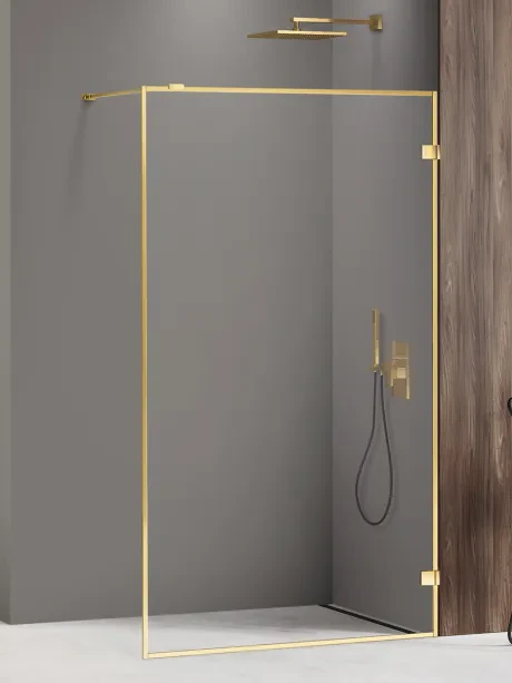 Kabina prysznicowa walk in Avexa Gold Shine, jednoelementowa. Z aluminiową ramką.
