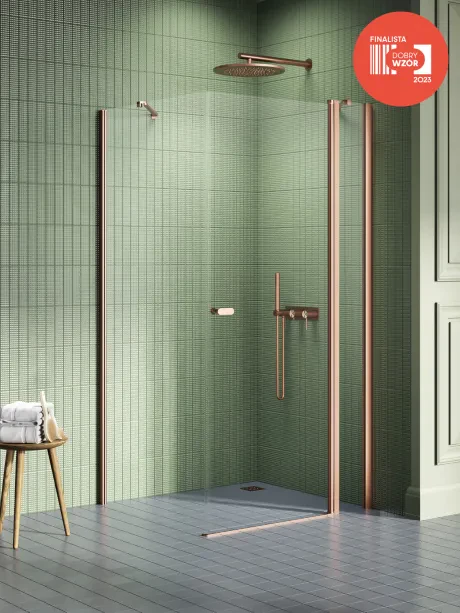 Kabina prysznicowa New Soleo Copper Brushed, pojedyncze drzwi, z dodatkową ścianką