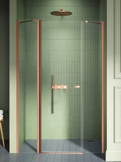 Drzwi wnękowe New Soleo Copper Brushed, pojedyncze, wahadłowe, plus dwie ścianki