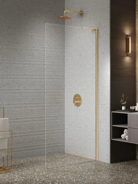 Kabina prysznicowa Nesta Gold Brushed, walk in, wspornik kątowy