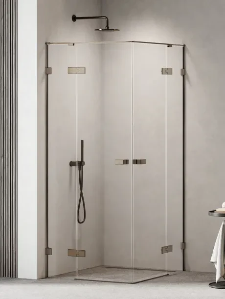 Kabina prysznicowa OXIA GUNMETAL BRUSHED drzwi podwójne wahadłowe, zawias na małej ściance