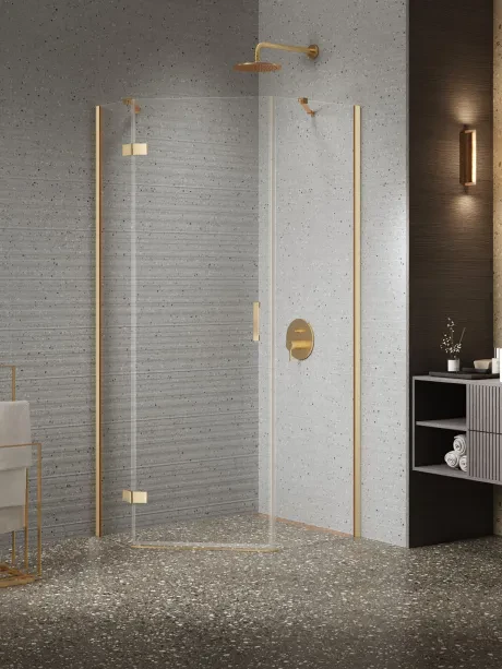 Kabina Prysznicowa Nesta Gold Brushed, Pięciokątna prawa