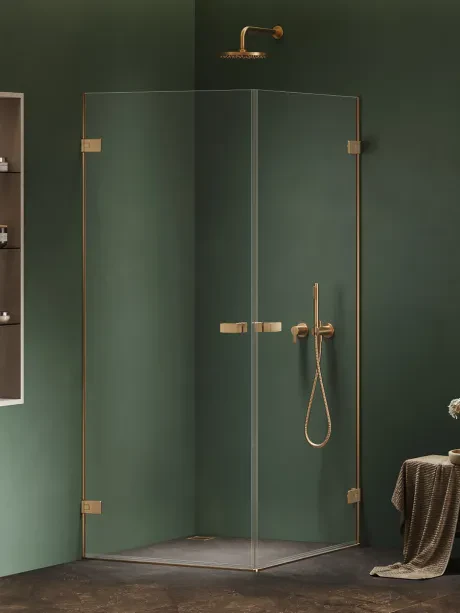 Kabina prysznicowa OXIA GOLD BRUSHED drzwi podwójne wahadłowe, zawias przy ścianie
