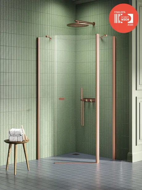 Kabina prysznicowa New Soleo Copper Brushed, pięciokątna, drzwi pojedyncze