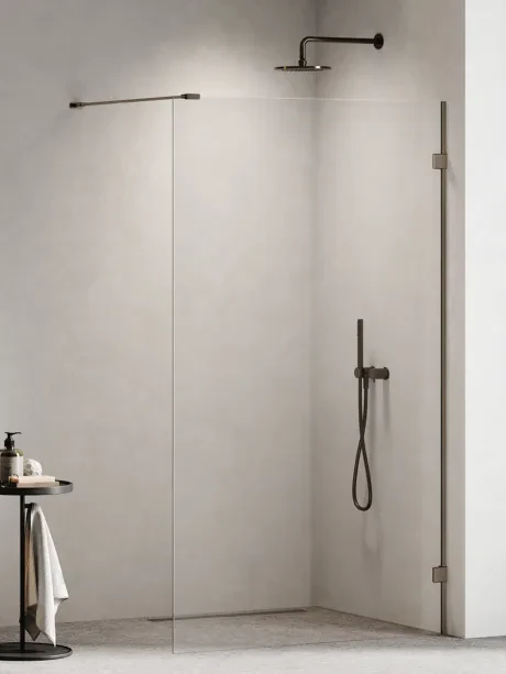 Kabina prysznicowa OXIA GUNMETAL BRUSHED walk-in jednoelementowy, wspornik prostopadły