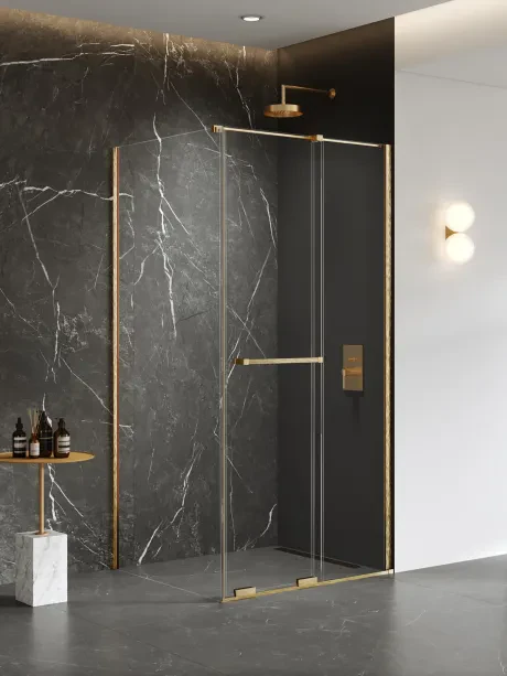 Kabina prysznicowa Smart Gold Brushed, drzwi przesuwne, reling