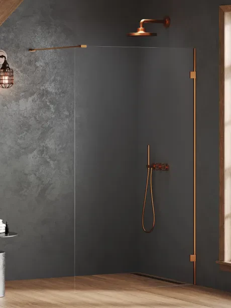 Kabina prysznicowa OXIA COPPER BRUSHED walk-in jednoelementowy, wspornik prostopadły