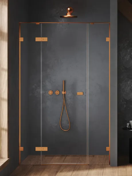Drzwi wnękowe OXIA COPPER BRUSHED PLUS pojedyncze wahadłowe, zawias na małej ściance