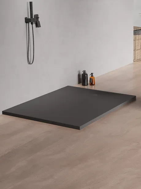 Brodzik konglomeratowy Nex Shade, prostokątny, w kolorze antracytowym, wysokość 3,5cm