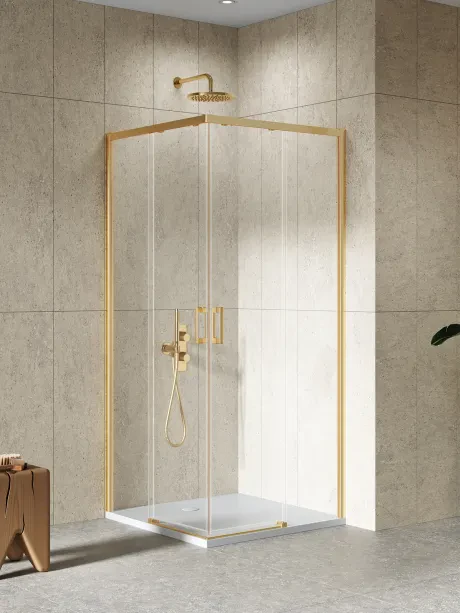 Kabina prysznicowa Prime Gold Brushed, drzwi podwójne, przesuwne
