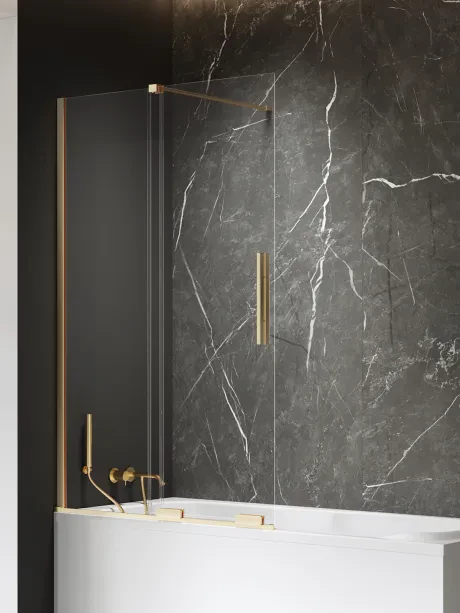 Parawan nawannowy Smart Gold Brushed, dwuelementowy, drzwi przesuwne, wspornik prostopadły