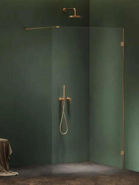 Kabina prysznicowa OXIA GOLD BRUSHED walk-in jednoelementowy, wspornik prostopadły