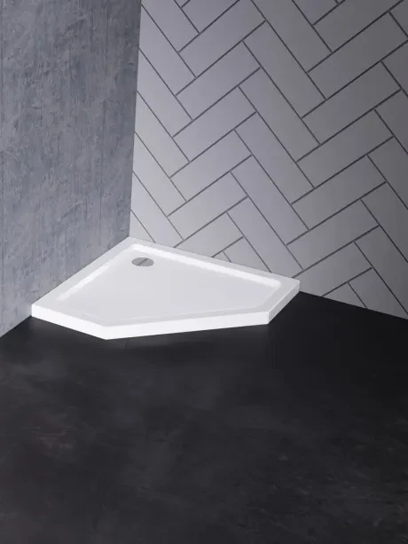 Brodzik akrylowy New Azura, pięciokątny, w kolorze białym. Wysokość 5cm