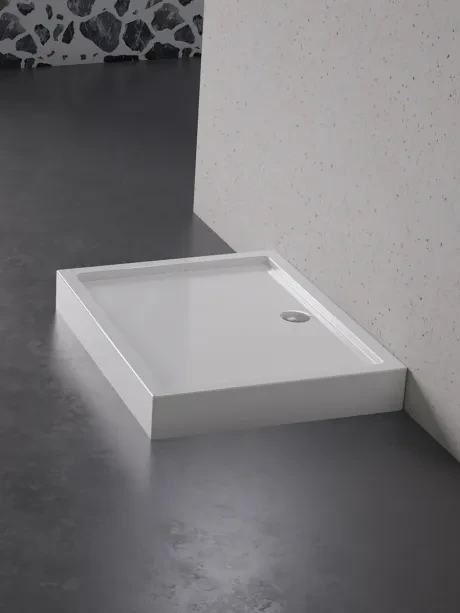 Brodzik akrylowy Columbus, prostokątny, w kolorze białym. Wysokość 14cm