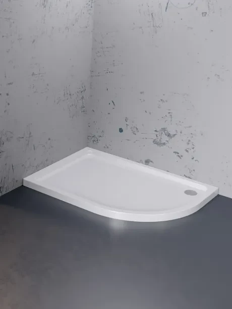 Brodzik akrylowy Maxima Ultra, asymetryczny, w kolorze białym. Wysokość 5,5cm