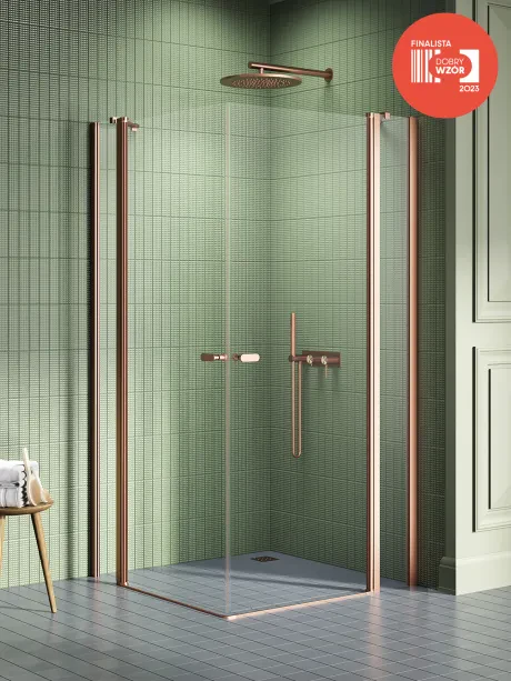 Kabina prysznicowa New Soleo Copper Brushed, podwójne drzwi, z dodatkowymi ściankami