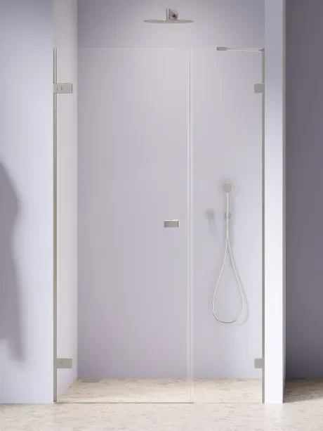 Drzwi wnękowe OXIA NICKEL BRUSHED PLUS pojedyncze wahadłowe, zawias przy ścianie, wspornik skośny