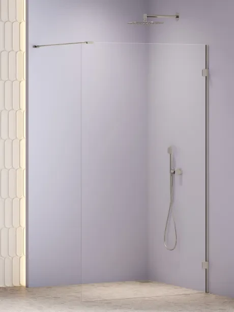 Kabina prysznicowa OXIA NICKEL BRUSHED walk-in jednoelementowy, wspornik prostopadły
