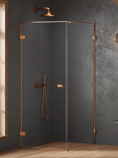 Kabina prysznicowa OXIA COPPER BRUSHED drzwi pojedyncze wahadłowe, zawias przy ścianie