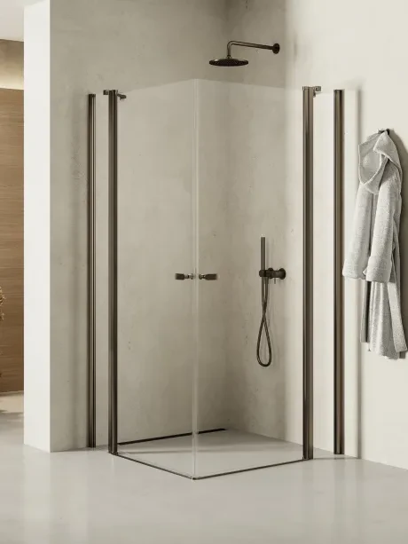 Kabina prysznicowa New Soleo Gunmetal Brushed, podwójne drzwi, z dodatkowymi ściankami