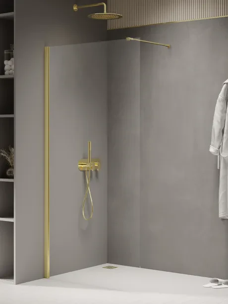 Kabina prysznicowa New Soleo Gold Shine, wspornik prostopadły, walk in