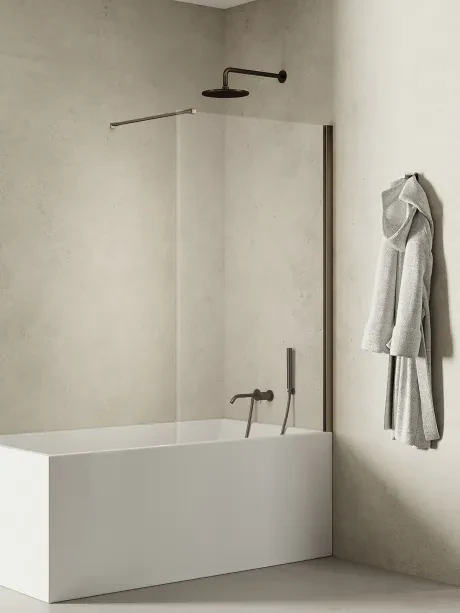 Parawan nawannowy New Soleo Gunmetal Brushed, jednoelementowy stały, wspornik prostopadły
