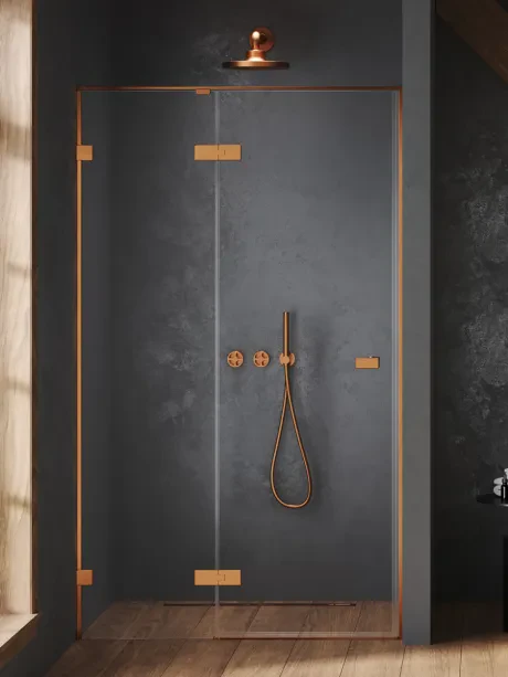 Drzwi wnękowe OXIA COPPER BRUSHED pojedyncze wahadłowe, zawias na małej ściance