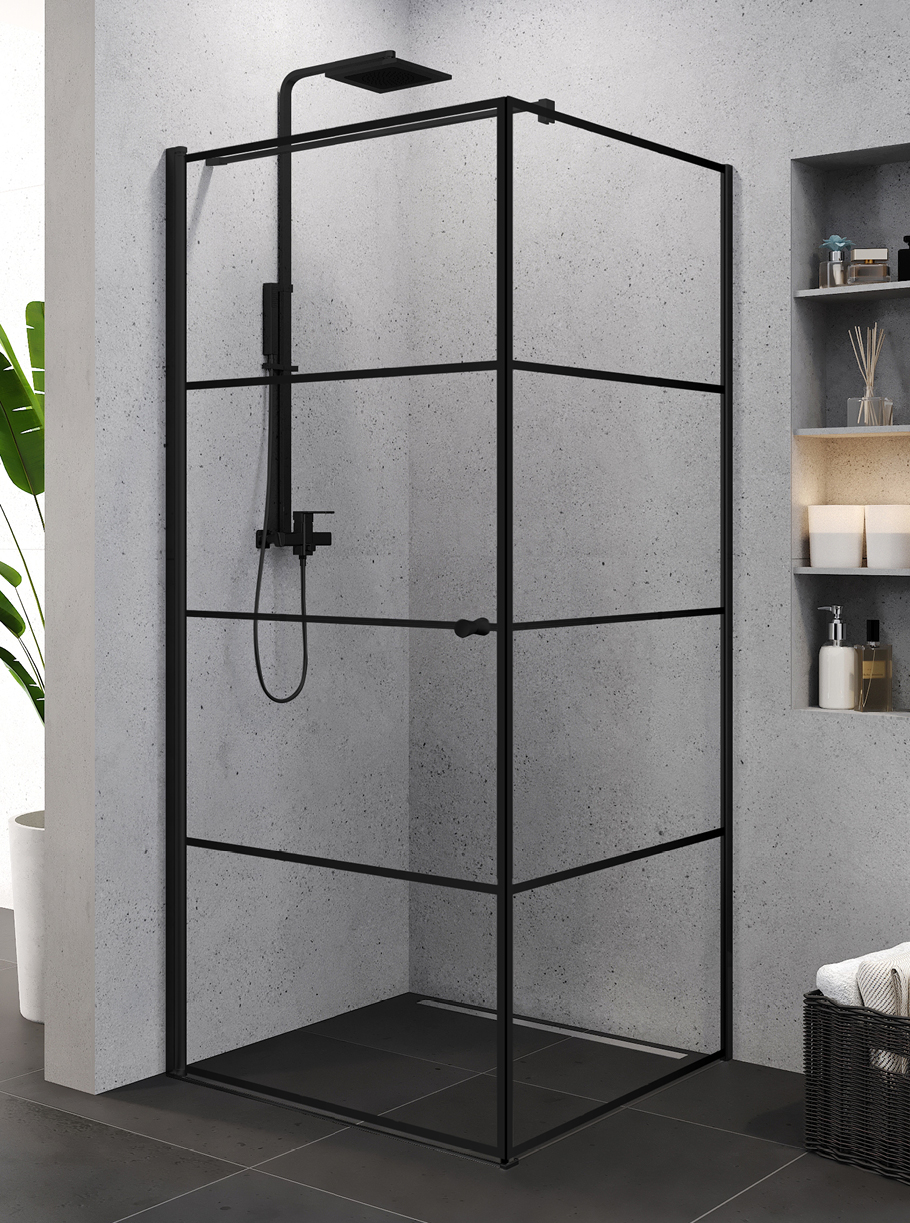 Kabina prysznicowa Superia Black, pojedyncze drzwi, ze wzorem w pasy