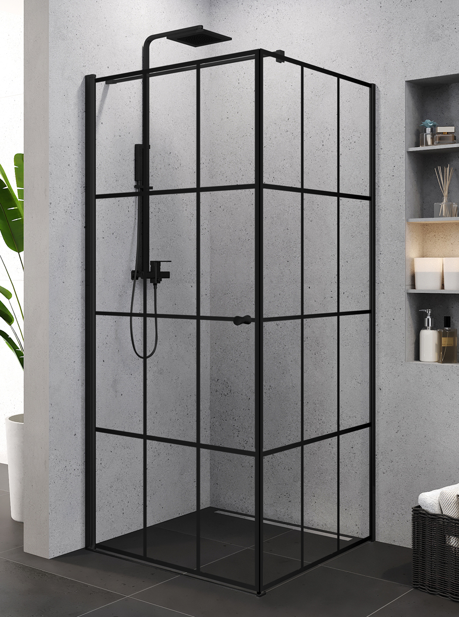Kabina prysznicowa Superia Black, pojedyncze drzwi, ze wzorem w kratkę