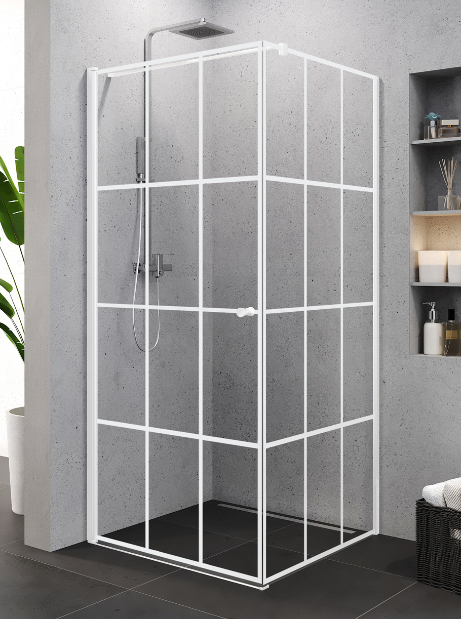 Superia White shower enclosure, single door, with checkered pattern