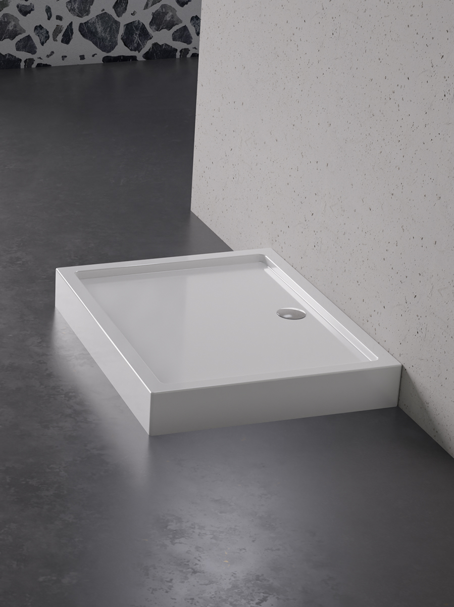 Columbus acrylic shower tray, square, with polystyrene filling. Height 14cm